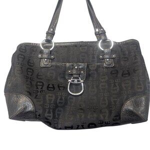 Etienne Aigner - Black Leather Canvas Handbag Totebag Purse